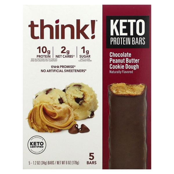 Keto Protein Bars, Chocolate Peanut Butter Cookie Dough, 5 Bars, 1.2 oz (34 g)