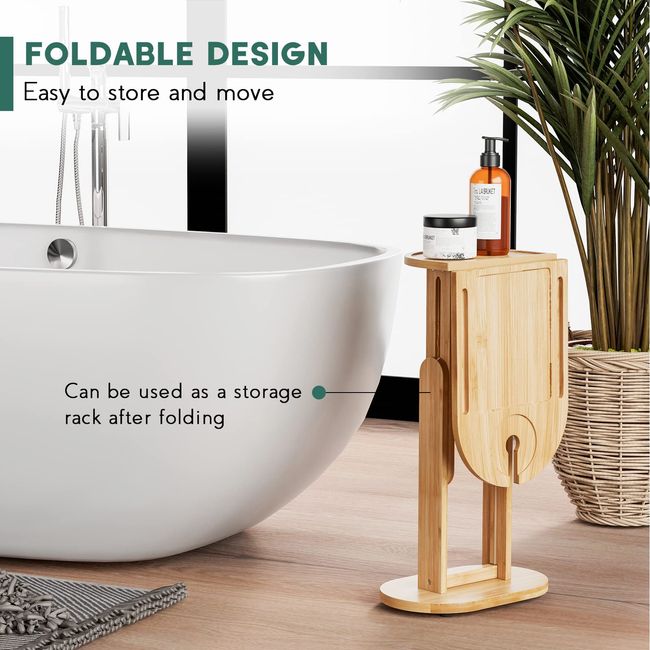 Bamboo Bathtub Tray Table with Adjustable Height, Freestanding Bathtub Caddy  for Tub Against Wall, Tub Organizer Suitable for Luxury Spa and House  Warming Gift - Patent Protected (Black) 