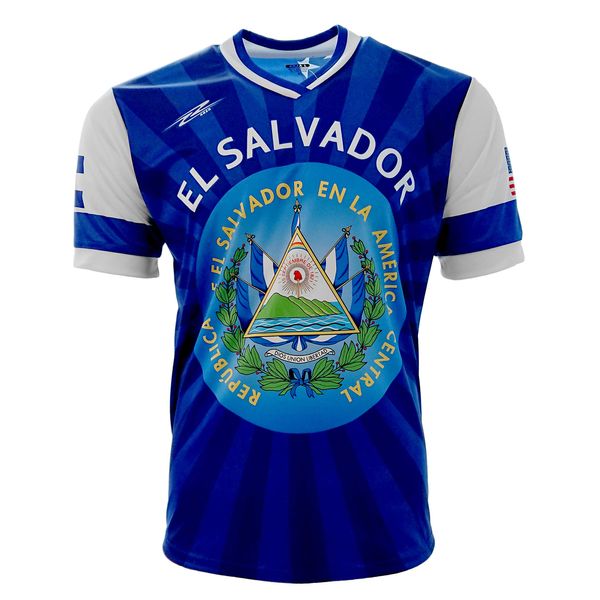 El Salvador and USA Jersey Arza Desing for Kids, Boys and Adults. (Large) Blue