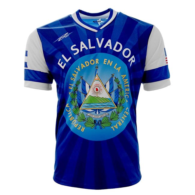 El Salvador and USA Jersey Arza Desing for Kids, Boys and Adults. (Large) Blue