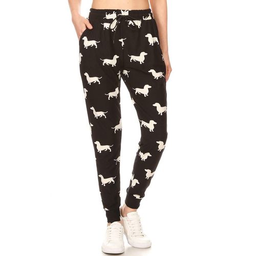 Leggings Depot Women's Relaxed fit Jogger Pants - Track Cuff Sweatpants with Pockets-S668, 2X, Wiener Dog
