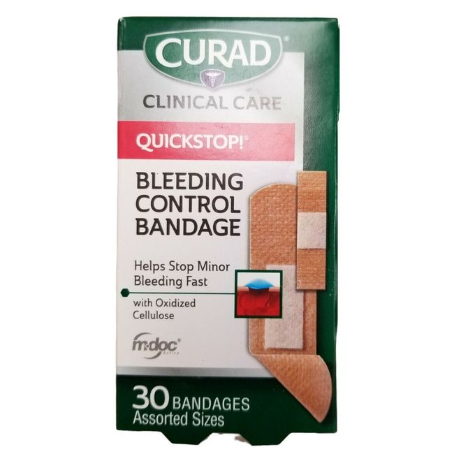 CURAD Quick Stop! BANDAGES for Bleeding Control Assorted Fabric 30ct ~