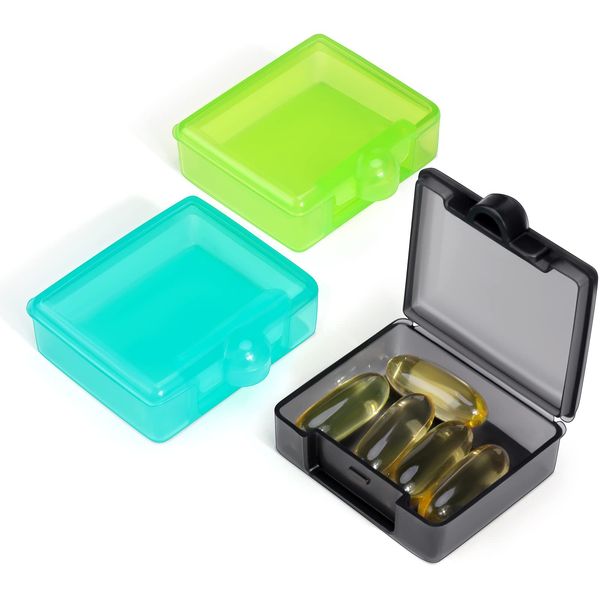 Opret Small Pill Box (3 Pcs), Square Pill Case Portable for Pocket Purse Travel Medicine Storage Container for Tablets Vitamin Fish Oils Earplug Case