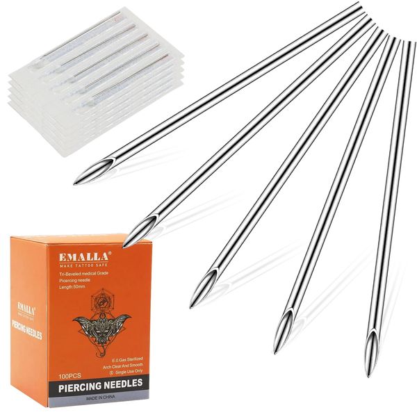 Piercing Needles - 100pcs Piercing Needles 16G Stainless Steel Needles for Piercing Disposable Ear Nose Navel Nipple Lip Tongue Hollow Piercing Needle