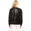 Anna-Kaci Womens Sequin Long Sleeve Front Zip Jacket With Ribbed Cuffs, Black Diamond, Small