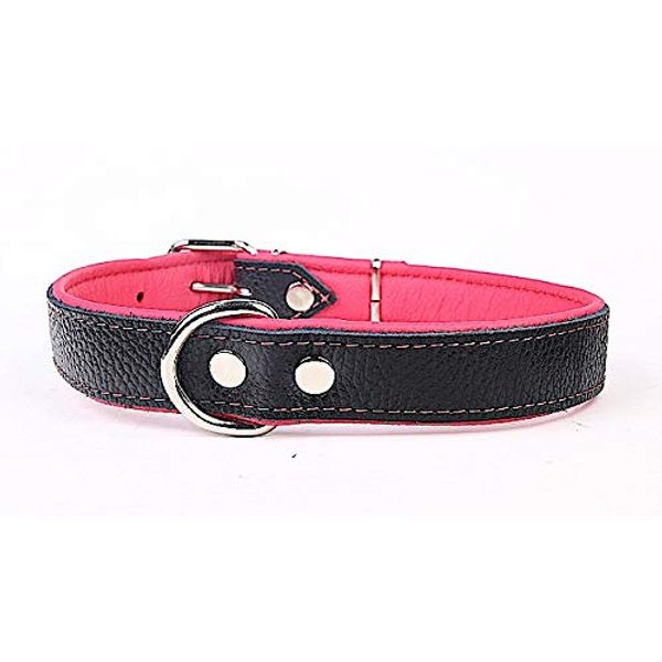 Capadi K0734 Dog Collar Lined with Strong Real Leather Dog Collar, Pink, Width 30 mm, Length 63 cm