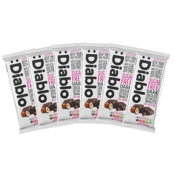 Diablo Dark Chocolate with Hazelnuts | Sweetened with Maltitol | Sugar Free| Perfect for Gifting | 85g (Pack of 6)