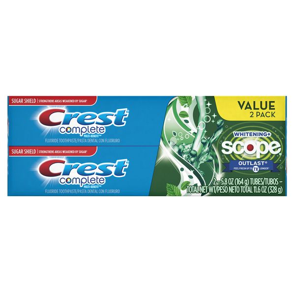 Crest Complete Multi Benefit Scope Outlast Whitening Toothpaste Mint 5.8 Ounce (Pack of 2)