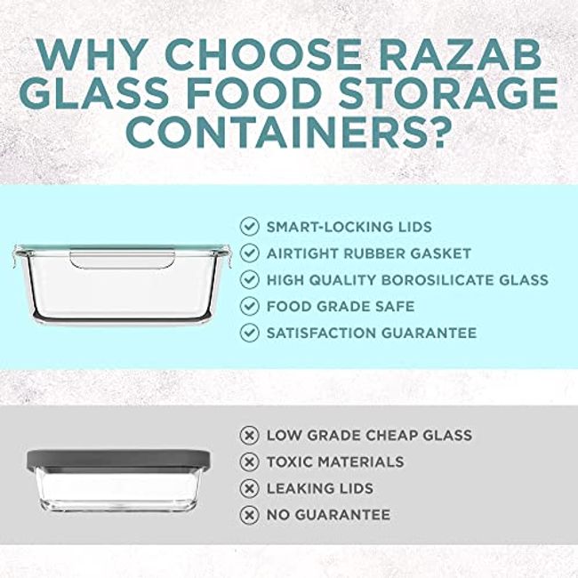 Razab Glass Food Storage Airtight Containers, Microwave Safe
