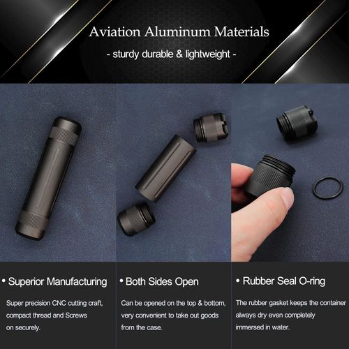 Aluminium Alloy Air-Tight EDC Accessory Case, Pill Fob Capsule Keychain, Long Waterproof Match Case Battery Holder, Smell Proof Container Sealed Jar, Outdoor Survival Storage Metal Container Dry Box