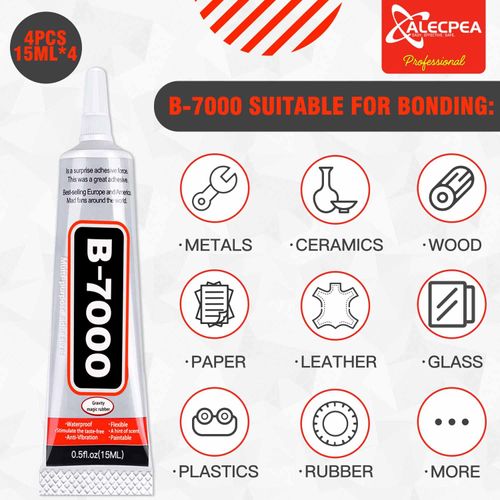 B-7000 Craft Glue for Jewelry Making - 15ml/0.5oz (4 Pack) - Multi-Function B-7000 Super Adhesive Glues Liquid Fusion Glue for Rhinestones Crafts, Clothes Shoes, Fabric, Jewelry Making, Cell Phones