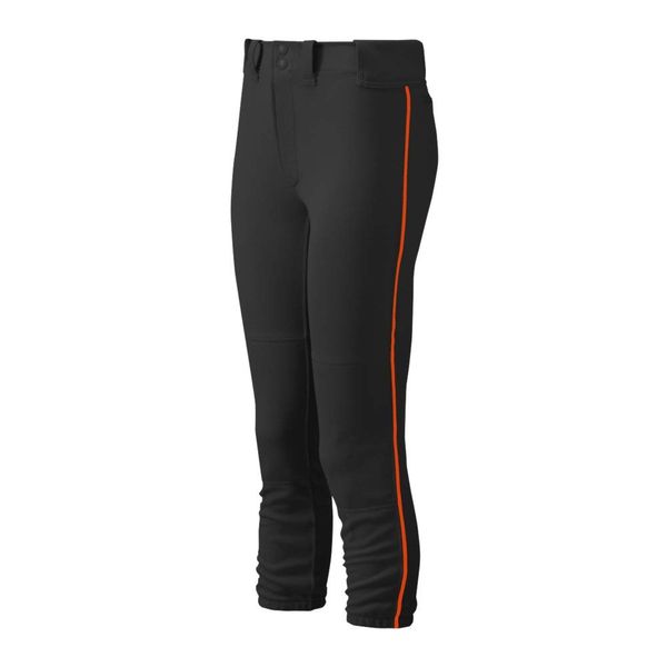 Mizuno Adult Women's Belted Piped Fastpitch Softball Pant, Black-Orange, X-Small