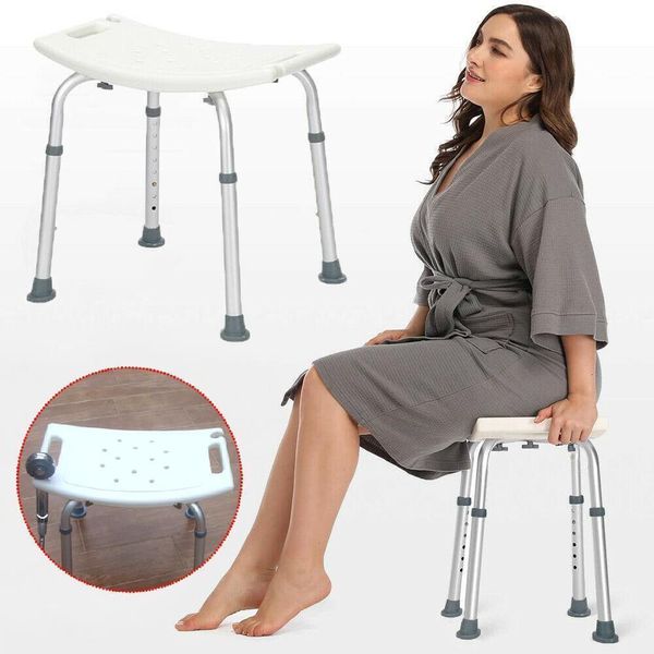 Health Medical Bath Tub Shower Chair 7 Height Adjustable Bench Stool Seat-White