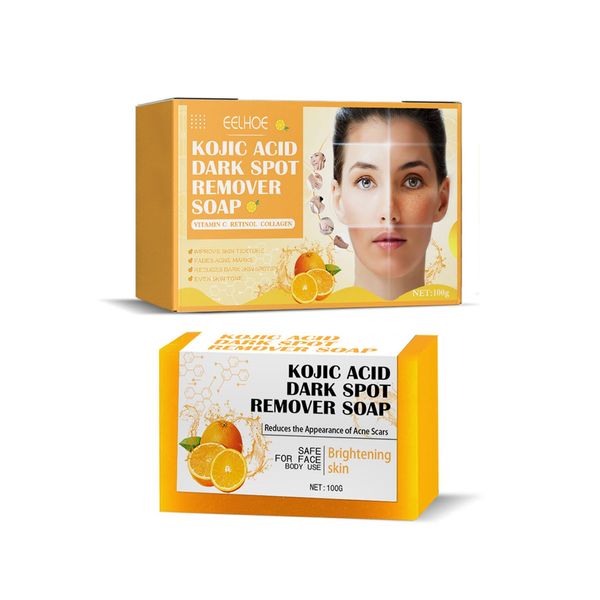 Kojic Acid Soap, Kojic Acid Dark Spot Remover Soap, Turmeric Kojic Acid Soap, Handmade Soap for Dark Spots & Acne Scars, Natural Orange Soap Bar for Face Body Wash 100g