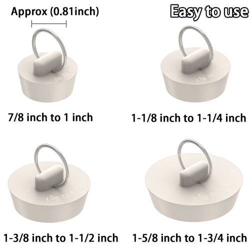 Arcimatto Bathtub Drain Stoppers, 4 Pieces Rubber Sink Stopper Set Bath Tub Plug Kitchen Bathroom Laundry Bar Water Stopper Seal with Hanging Ring for Shower Faucet Cover (White)