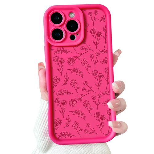 NITITOP Compatible with iPhone 16 Pro Case Cute Flowers Floral Leaves Design for Women Girls Stylish Artistic Soft TPU Shockproof Protective Full Camera Protection Cover - Rose Red