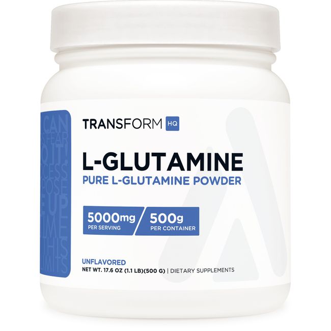 TransformHQ L-Glutamine Powder, 500G, 100 Servings - Gluten Free, Non-GMO