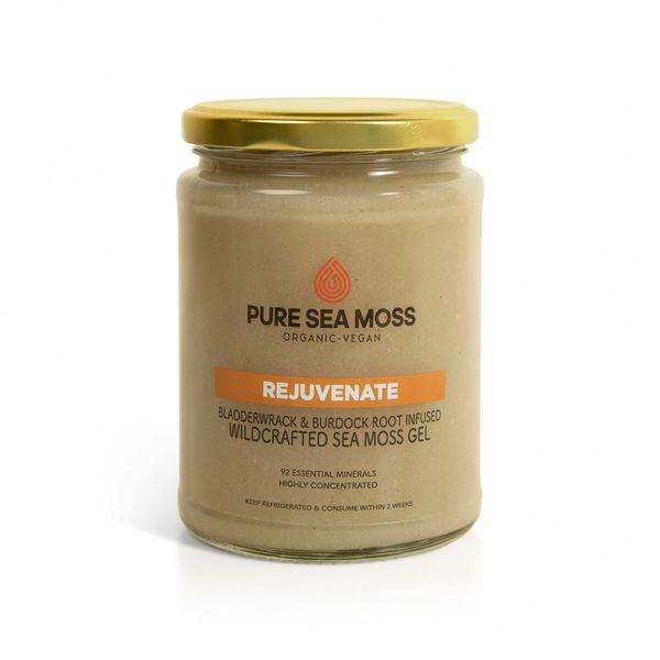 Sea Moss Gel by Pure Sea Moss UK - Rejuvenate - Bladderwrack & Burdock Root Infused, Made with Wildcrafted Organic Sea Moss - Vegan Irish Seamoss Gel (500ml)