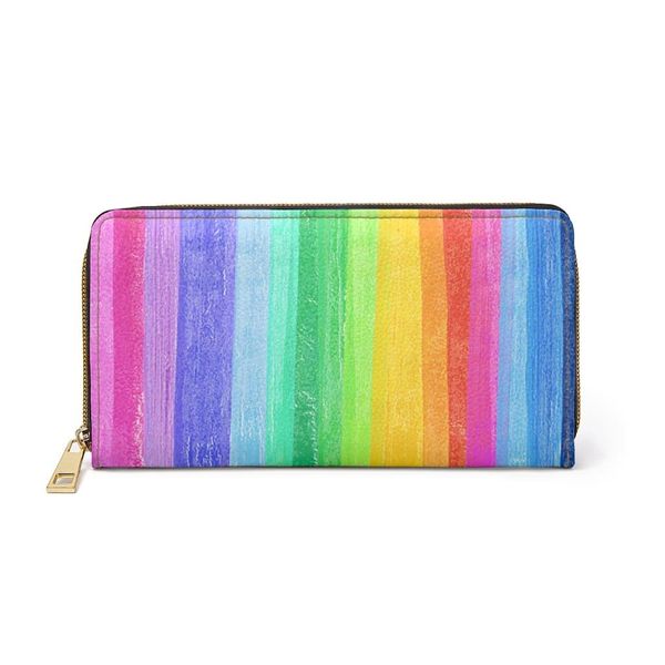 Womens Wallet, Zip Purse, Rainbow Stripe Pastel - One size