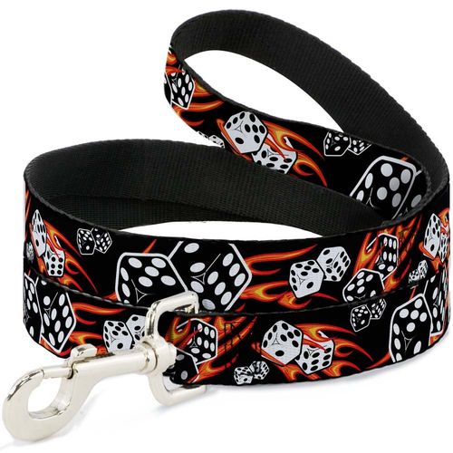 Buckle-Down Pet Leash - Flaming Dice - 6 Feet Long - 1" Wide