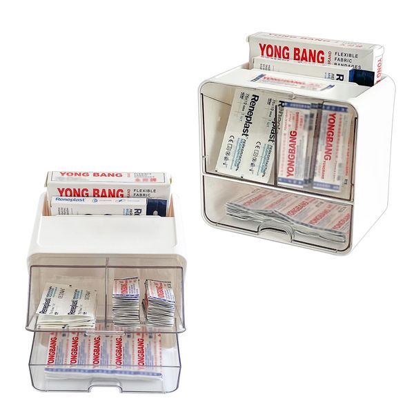 NINEWEEN 2 Pack Bandage Storage Organizer for Wall, Plastic Bandaid Container for Home Medicine Cabinet, Elastic Bandage Wrap, Cotton Swabs