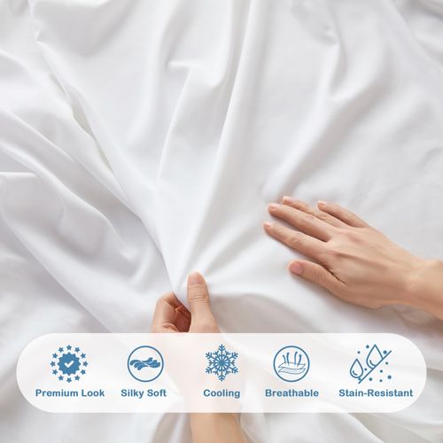 Degrees of Comfort Coolmax Fitted Sheet Only, Queen Size Bed Soft Sheets for Hot Sleepers, up to 15" Deep Pocket, All Around Elastic, Fade and Stain Resistant, White 1 Piece (60 x 80 Inch)
