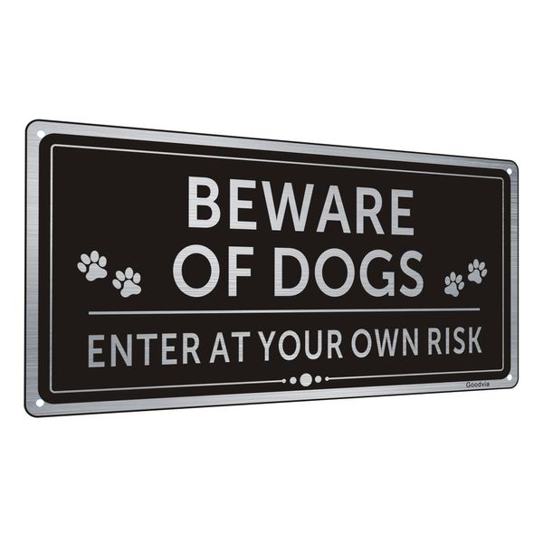 Beware of The Dog Enter at Own Risk Sign Aluminum Metal Dog Warning Signs for Wall or Outdoor Gate Rust Free Fade Resistant UV Protected Reflective Pack of 1