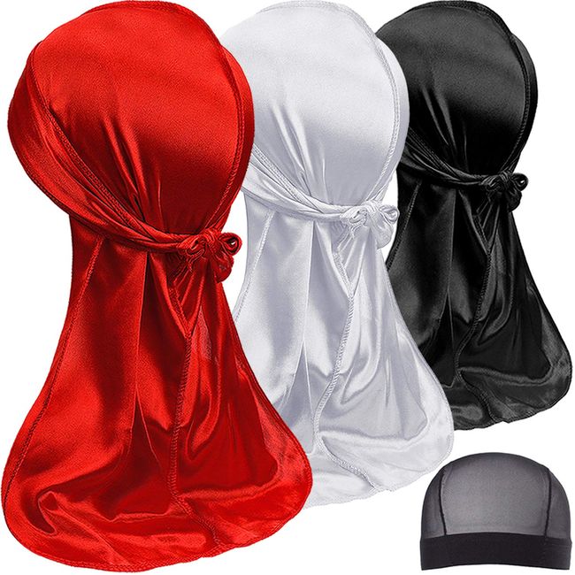 ASKNOTO 9 Pcs Silky Durag with Long Tail for Men, Pack Durags Do rags for  360 Waves