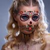 DPKOW Halloween Face Tattoos Makeup, 8 Pack Day Of The Dead Temporary Tattoos for Halloween Body Art Supplies, Spider Web Flowers Skull Tattoos Stickers for Halloween Costume Play Masquerade Supplies