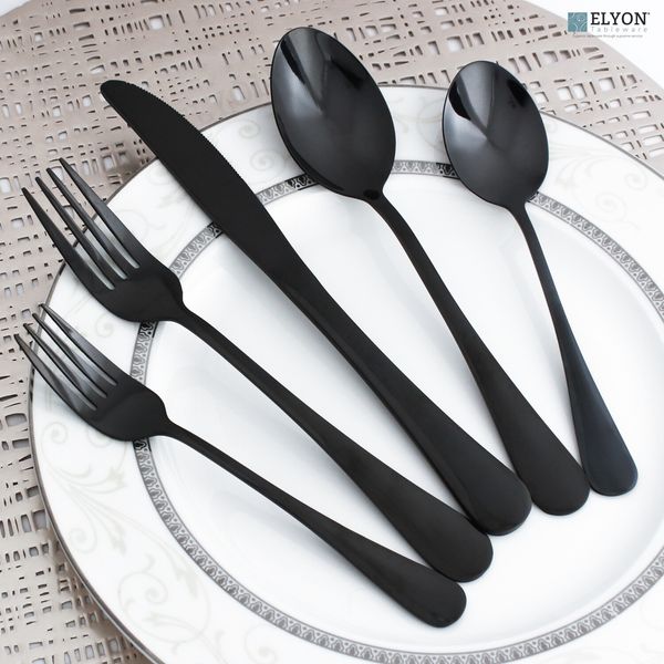 20 Piece Black Flatware Set Reflective Stainless Steel Cutlery Silverware set