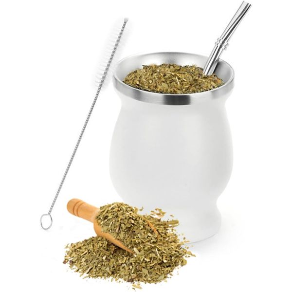 Mate Tea Cup Set with Straw and Cleaning Brush, for White Mate Tea