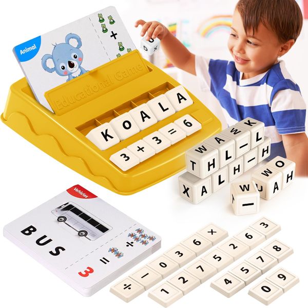 DEGIDEGI Educational Toys for Kids Ages 3-8, Matching Letter Spelling Game ABC Math Learning, Xmas Birthday Party Gifts for 3 4 5 6 7 8 Year Olds Boys and Girls Yellow