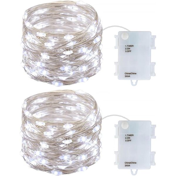 18 Feet Battery Operated Led String Lights With Timer Waterproof Cold White