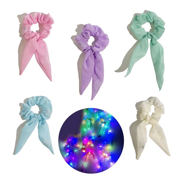 Bettinay 5 PCS Colorful Light up Scrunchies for Girls, Elastic Hair Bands Led Light up Headband