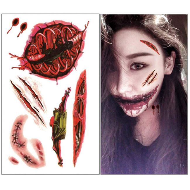 Halloween Scars Tattoos Stickers Bloody Body Makeup Tattoo Stickers Makeup  Halloween Decoration Wound Scary Blood Injury Sticker