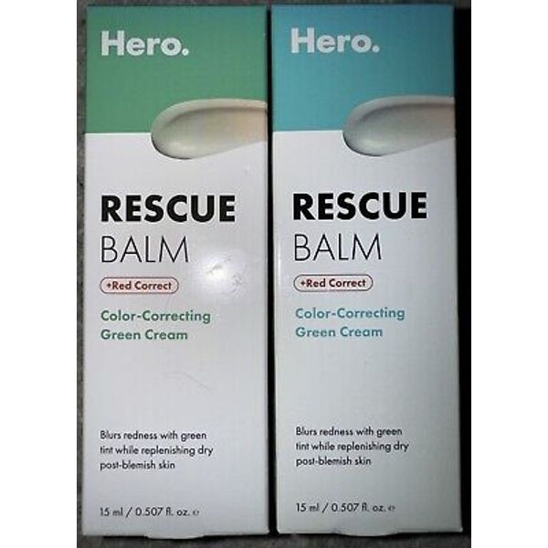 2 Pack Hero Cosmetics Rescue Balm Color Correcting Green Cream 15ml exp 8/25