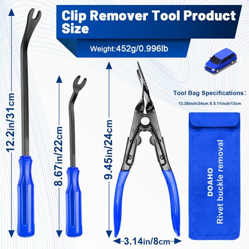 Doaho Car Clip Removal Tool, 3 Pcs Panel Clip Pliers Set Fastener Remover, Auto Retainer Clip Trim Rivet Removal Tool Kit