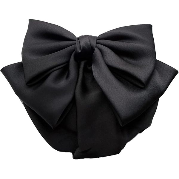 YICLBRREA Bun Cover For Hair Hair Clip With Net Hair Nets For Buns,Ribbon Barrette With Net Chignon,Professional hair bun covers for women, Black Bun Cover Hair Tie, Black