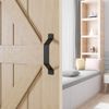WINSOON Simple Sliding Barn Door Handle, Comfortable Handy Touch Gate Handle Pull Set, Premium Black Carbon Stainless Steel Body, Snugly Fits 7-3/4" Hole Spaces Wood Doors, Replace Old Pull Handles