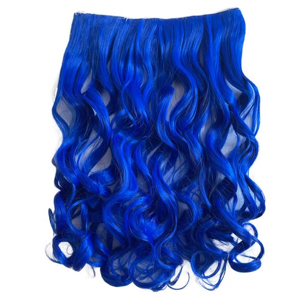 CAISHA 5 Clips 60cm One Piece Clip In Extension Bunte Haarverlängerung Hiztebeständig Haarteil Gewellt oder Glatt Blau C101