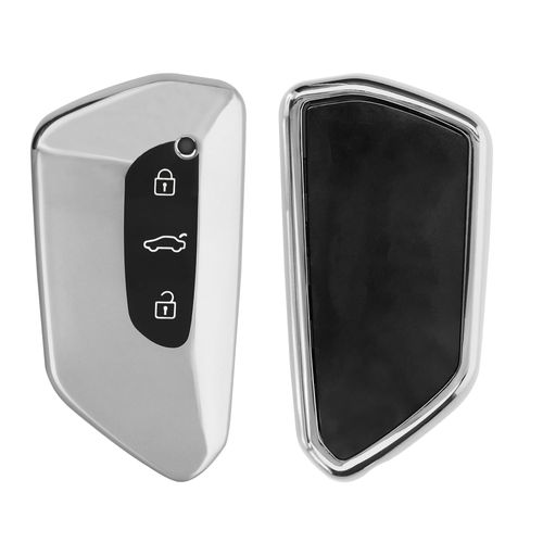 kwmobile Key Cover Compatible with VW Golf 8 3 Button Car Key - Soft TPU Car Key Fob Protector Case - Silver High Gloss