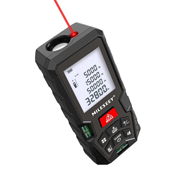 Laser Measure,MiLESEEY 328 Feet Laser Measurement Tool with 2 Bubble Levels, ±1/16inch Accuracy, M/in/Ft Unit Switching, Backlit LCD and Pythagorean Mode, Measure Distance, Area and Volume (D5T-100M)