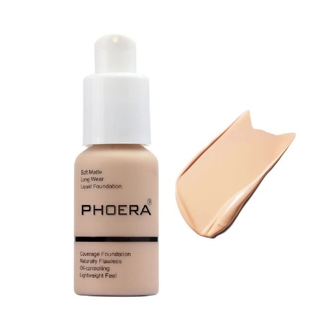 PHOERA Foundation,Flawless Soft Matte Oil Control Liquid Foundation Durable Waterproof 24 HR Best Cover up Full Coverage Face Makeup.(102# Nude)