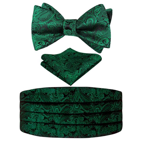 Alizeal Mens Classic Paisley Woven Self-tied Adjustable Bow Tie, Cummerbund and Pocket Square, Dark Green