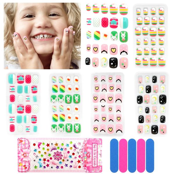 ZOCONE 120 Stück Nägel Zum Aufkleben für Kinder, Kinder drücken auf Nägel Kinder False Nail Set Künstliche Nail Tips fingernägel zum aufkleben kinder für Mädchen Kleinen Händen Damen (B)