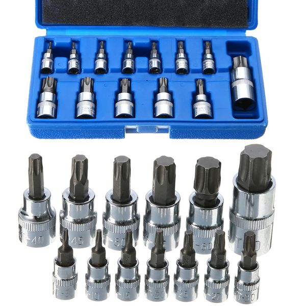 YFFSFDC Torx Bit Socket Set, 13-Piece Set, Insertion Angle, Star, Flower Type, Hole, Torx Socket Wrench T8-T70