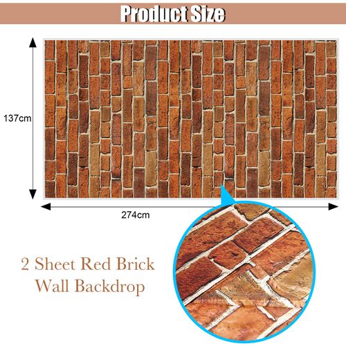 2 Sheets 4.5 x 9 Feet Brick Stone Wall Backdrop Stone Wall Scene Setter Brick Sheet Wallpaper Curtains Door Removable Brick Tablecloth Photo for Winter/Halloween Christmas Party (Retro Red, Brick)