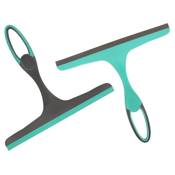 2-Pack Multipurpose Window Squeegee | Turquoise/Grey Durable Shower Squeegees For Mirrors & Tiles | Window Cleaner For Cars, Bathroom & Kitchen