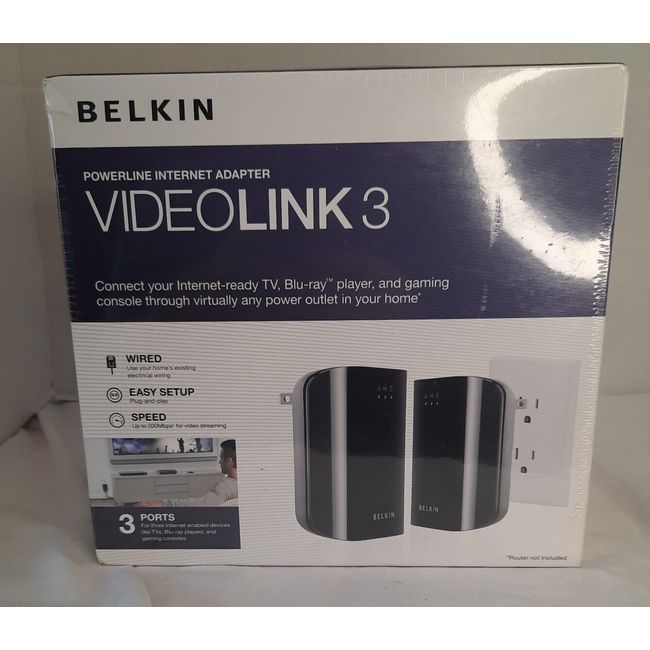 NEW Belkin VIDEOLINK 3 Powerline Internet Adapter FACTORY SEALED