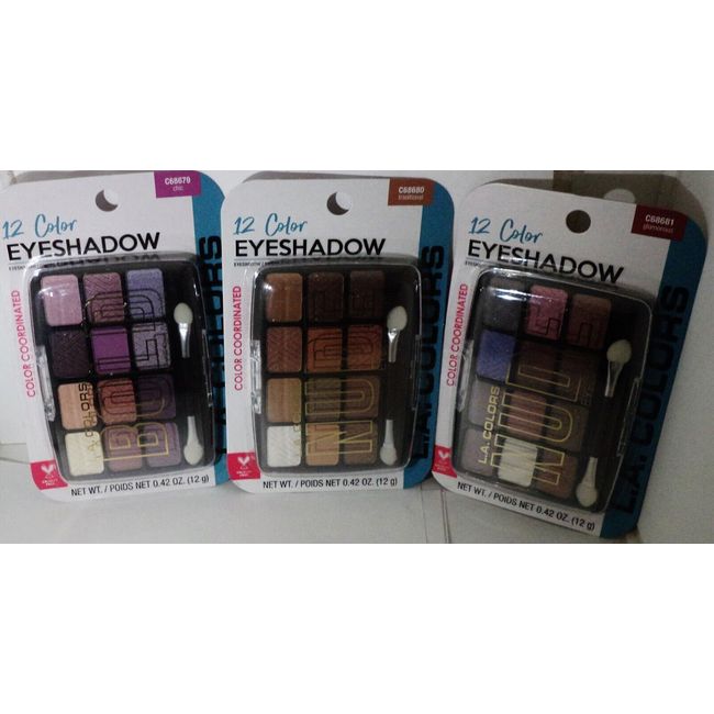 3  LA COLORS Eye Shadow Palettes 12 Colors Each Palette, 36 Colors & Applicators